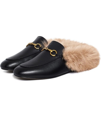 Women slippers black faux - slippers,